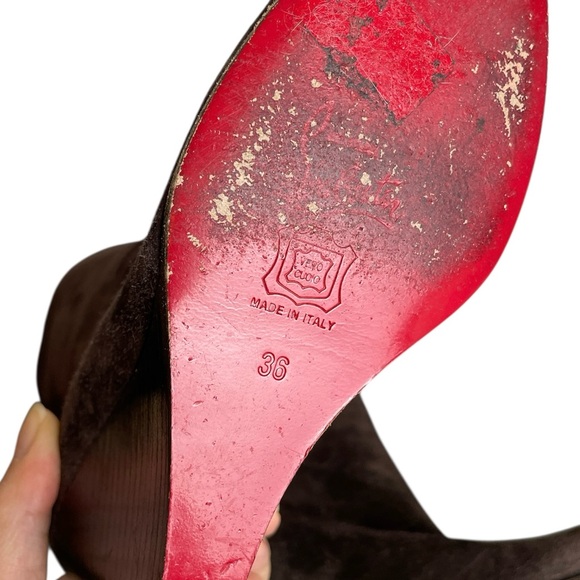 CHRISTIAN LOUBOUTIN Garibaldi Tall Wedge Knee High Suede Wood Heel Boots \\ 36 - Picture 8 of 12